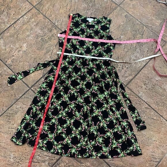 Charter Club Petite Small Scoop Neck Floral Black Green Red Belted Waist Dress - Picture 7 of 7